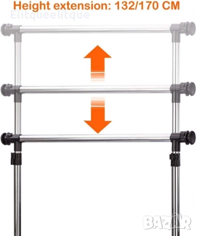 Сгъваема стойка за дрехи от неръждаема стомана, еднополюсна с колелца за дома, снимка 6 - Други стоки за дома - 52375682