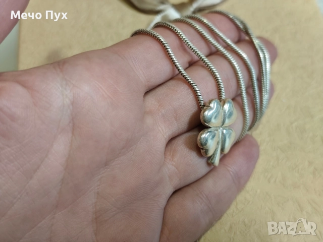 Сребърен синджир с висулка Детелина (379), снимка 6 - Колиета, медальони, синджири - 52539879