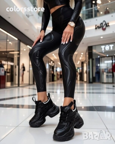 Кецове на платформа - черна кожа и мрежа - 3AL103 