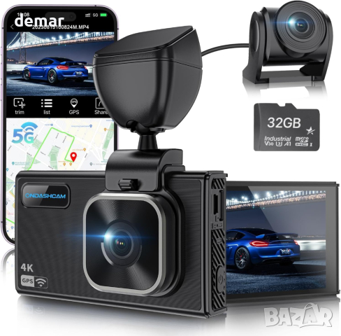 ONDASHCAM Dash Cam, 4K Dash Cam отпред и отзад, 5G WiFi, 3,5" екран, снимка 1 - Аксесоари и консумативи - 44736555