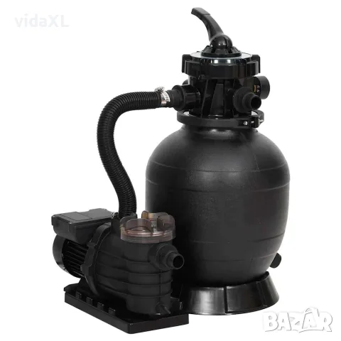 vidaXL Пясъчен филтър за басейн с предфилтър черен