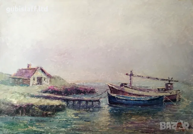 Картина, море, лодки, худ. Н. Селиванов, 1978 г., снимка 2 - Картини - 47397021