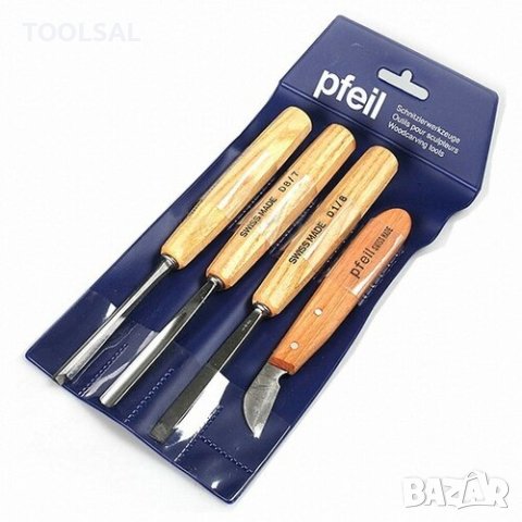 Компактни инструменти за дърворезба Pfeil, комплект от 4 части