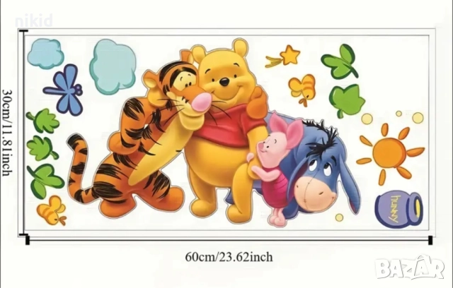 стикер постер за стена мечо пух и приятели лепенка декорация самозалепващ, снимка 5 - Други - 14624624