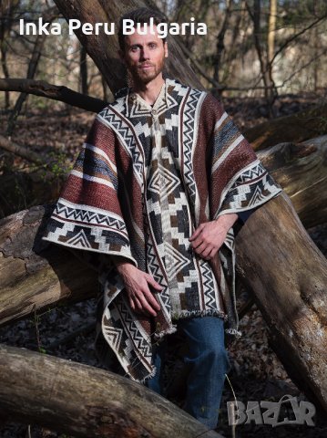  Автентичнo еквадорско унисекс пончо Мапуче, 100% вълна, кафяво, снимка 2 - Пуловери - 37011498