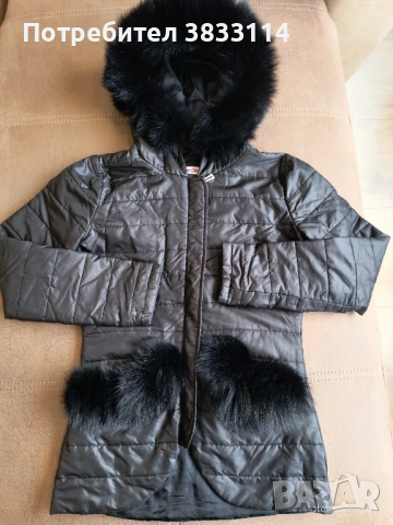 Дамско яке черен шушляк с естествен косъм