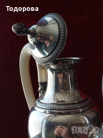 Сребърна кана за вода,чай,кафе,вино,ракия,среро 800,вместимост 1 литър,дръжка слонова кост., снимка 10 - Сервизи - 53707323
