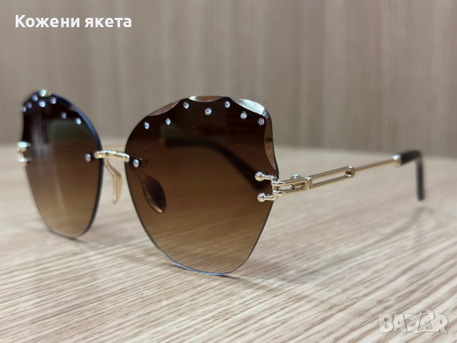 Слънчеви очила кафеви стъкла със сребристи бляскави камъчета, снимка 3 - Слънчеви и диоптрични очила - 44529657