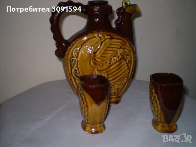 Българска керамика, комплект кана две чаши  за вино, снимка 3 - Други ценни предмети - 42589585
