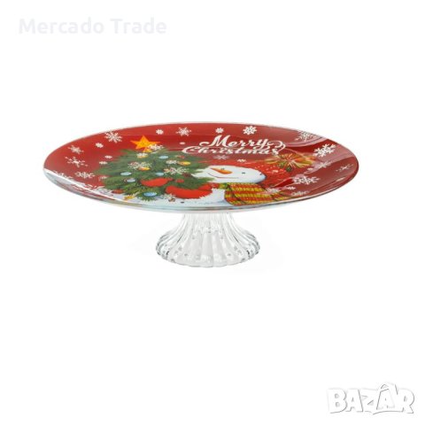 Десертна чиния Mercado Trade, Дизайн на Снежен човек, Стъкло, Червен, снимка 2 - Чинии - 42741237