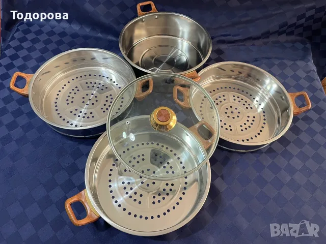 Голяма тенджера за готвене на пара/Маниварка/ -  диаметър - 28 см.- 3 нива, снимка 4 - Съдове за готвене - 56040099