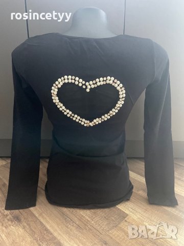 Черна блуза с перли , снимка 5 - Блузи с дълъг ръкав и пуловери - 42054289