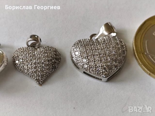 Сребърен медальон сърце 925 четири броя, снимка 3 - Колиета, медальони, синджири - 52719452