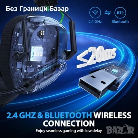 Нови Безжични геймърски слушалки 2.4GHz Bluetooth 50mm 50 часа за игри, снимка 2 - Слушалки и портативни колонки - 52943569