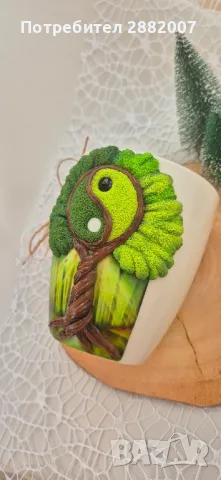 Ръчно декорирана чаша "Дървото на живота Ин и Ян", снимка 5 - Декорация за дома - 47805794