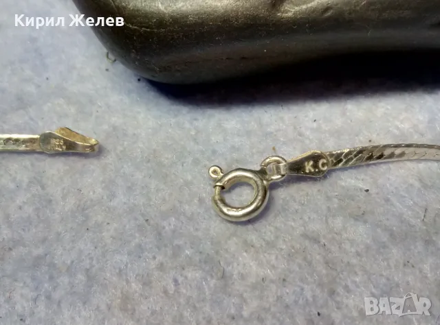 НЕЖНА ЛЕНТОВИДНА МАРКОВА СРЕБЪРНА ГРИВНА СРЕБРО 925 K. C ITALY с БЯЛА ПОЗЛАТА 20965, снимка 6 - Гривни - 49605949