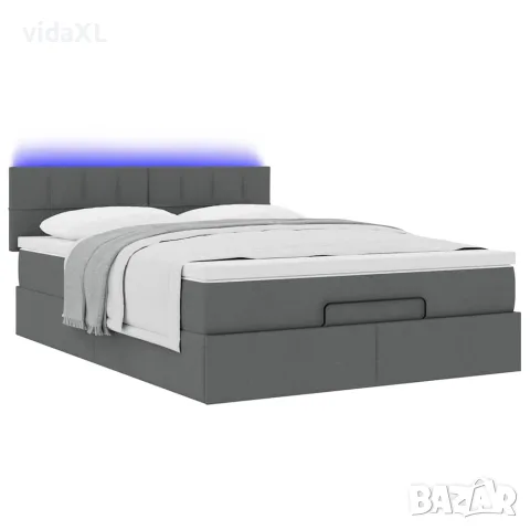 vidaXL Османска легло с матрак и LED, тъмносиво, 140x190 см, плат, снимка 6 - Спални и легла - 56147008