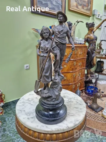 Прекрасна антикварна колекционерска френска фигура статуетка композиция , снимка 3 - Статуетки - 49687906