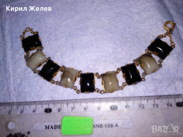 СТАРИННА СКЪПОЦЕННА БРОНЗОВА РЕТРО АРТ ДЕКО ГРИВНА с ДЕБЕЛА ПОЗЛАТА и ШЛИФОВАНИ КАМЪНИ ЯСПИС 38654, снимка 3 - Антикварни и старинни предмети - 41638355