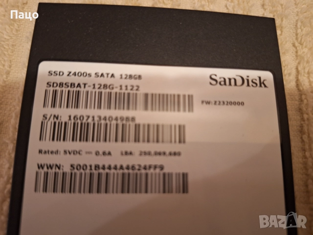 SSD  128GB /SANDISK SSD Z400s SATA, снимка 2 - Лаптоп аксесоари - 52876331