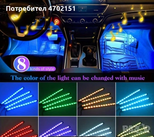 LED Ленти за вътрешно осветление на кола Car Atmosphere, снимка 2 - Аксесоари и консумативи - 53441504