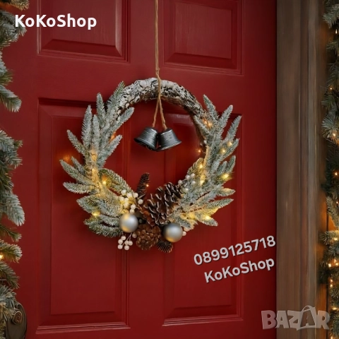 Светещ коледен венец 60  см./коледен венец с LED светлини/венец за коледна украса