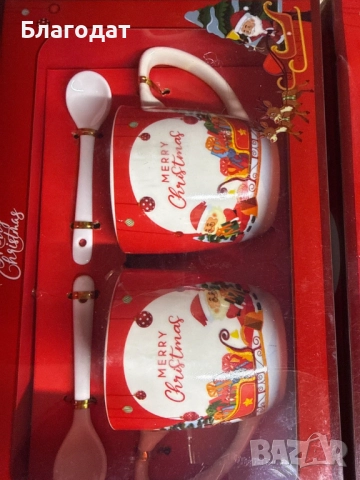 Комплект от 2 керамични чаши с лъжица, коледна тематика, опаковани в подходяща кутия, снимка 11 - Чаши - 52411154