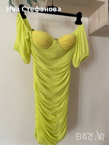 Паднал ръкав свежа зелена парти коктейлна официална рокля с паднали ръкави тип бюстие корсет , снимка 2 - Рокли - 39273292