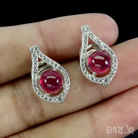 925 сребърни обеци с 6мм натурален рубин подходящи за подарък, снимка 2 - Обеци - 50034547