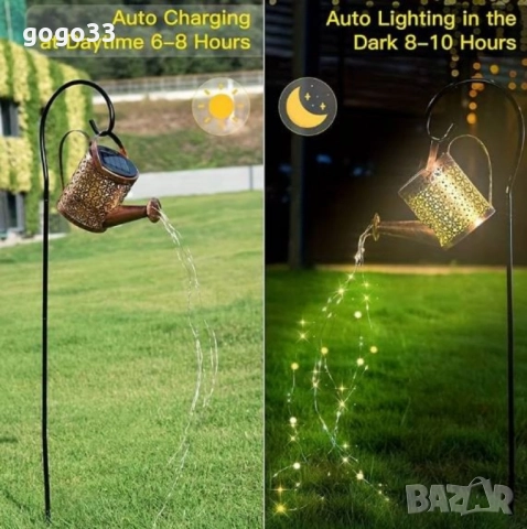 Декоративна соларна лампа със светлинни спринклери – ефект „водопад“, 60 LED, топла бяла светлина, снимка 5 - Декорация за дома - 50681014