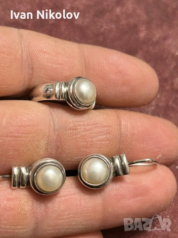 Дамски сребърен комплект с естествени перли, снимка 3 - Бижутерийни комплекти - 52851233