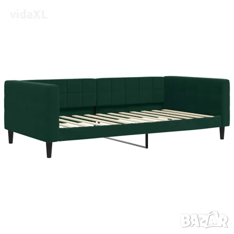 vidaXL Канапе с матрак, тъмнозелено, 100x200 см, кадифе, снимка 3 - Спални и легла - 56146788