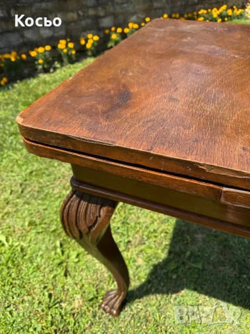 Стара разтегателна маса с лъвски крака, снимка 4 - Маси - 50937676