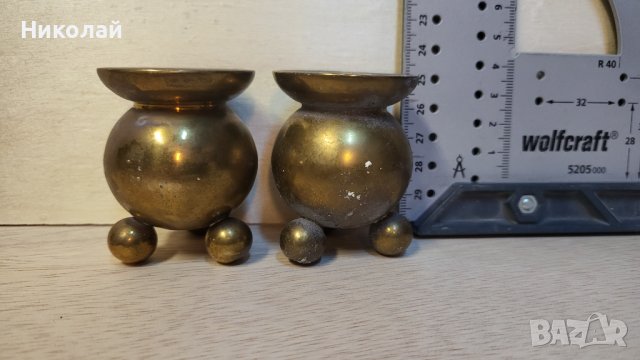Два малки сладки месингови свещника, Швеция, снимка 1 - Антикварни и старинни предмети - 42141755