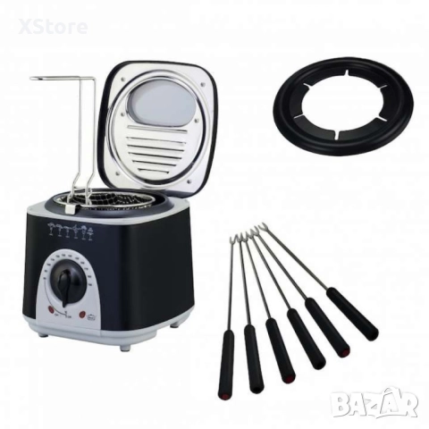 Фритюрник и уред за приготвяне на фондю, 950W 80°-190°С, 1л., 6 бр. вилици, Черен, снимка 5 - Фритюрници - 52436278