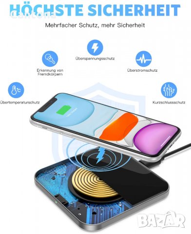 Безжично зарядно устройство AGPTEK 15W, индуктивна зарядна станция Qi стандарт, Type C, черно, снимка 4 - Безжични зарядни - 35664650