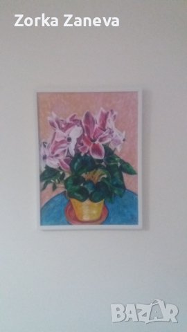 цветя-авторска картина 40/30 в рамка, снимка 3 - Картини - 41637468