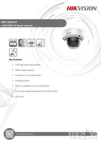 HikVision HWT-B340-VF 4MP 2560x1440@25fps 2.8~12mm Варифокал 108.4° IR 40 Метра IP66 Водоустойчивост, снимка 2 - HD камери - 41506639