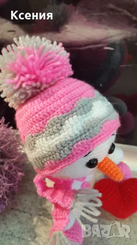 Подаръци за Св. Валентин. Снежен човек. Ръчно изработена, Плетена играчка, снимка 4 - Плюшени играчки - 48779653