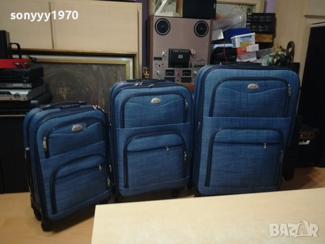 ТРИ КУФАРА-СИН ДЕНИМ 1708230822, снимка 6 - Куфари - 41887988