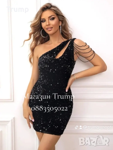 Бляскава рокля с паети в черно