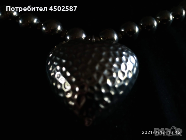 Колие сърце сребрист ефект, снимка 3 - Колиета, медальони, синджири - 52121821