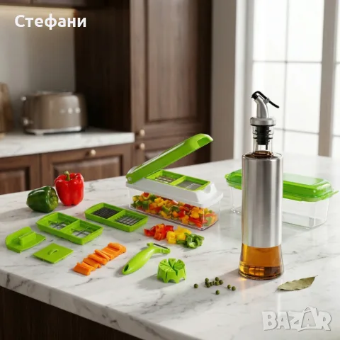 Кухненско Ренде за зеле, моркови с контейнер - Nicer Dicer Plus от 13 части Подарък Бутилка за зех, снимка 3 - Аксесоари за кухня - 56171836