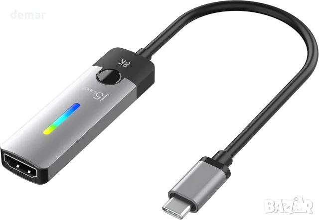 j5create USB-C към HDMI 2.1 адаптер, 8K 60 Hz и 4K 144 Hz, RGB