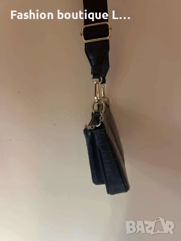 Дамска черна кожена чанта през тялото със златни детайли и два отделни джоба с ципове 🖤🖤🖤, снимка 3 - Чанти - 53771513