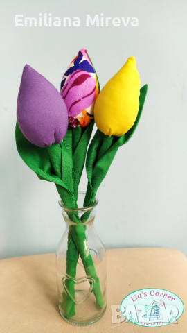 Ръчно изработено лале от плат, снимка 15 - Изкуствени цветя - 32384991
