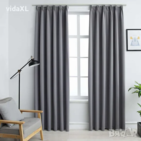 vidaXL Затъмняващи завеси с куки, 2 бр, сиви, 140x225 см, снимка 2 - Пердета и завеси - 56146051