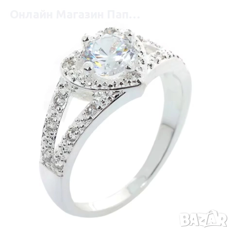 Дамски Пръстен Сърце от 925 Посребрена Изработка с Кристал