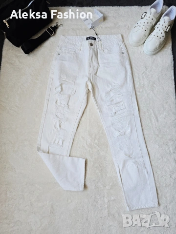 Дамски бял панталон с накъсан ефект , снимка 3 - Панталони - 46229571