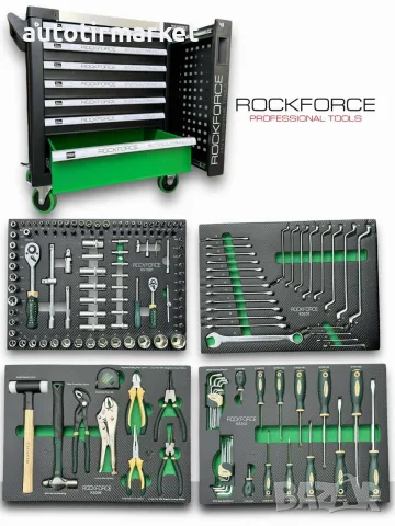 Количка шкаф с инструменти с 7 чекмеджета 5 пълни – Rockforce RFGREEN